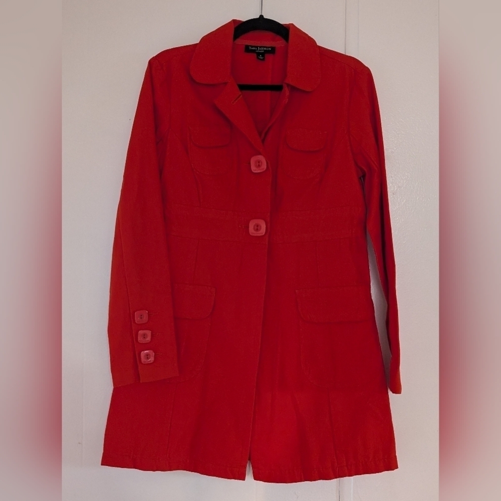 Tara Jarmon Vibrant Red Trench Coat NWOT - Picture 3 of 12